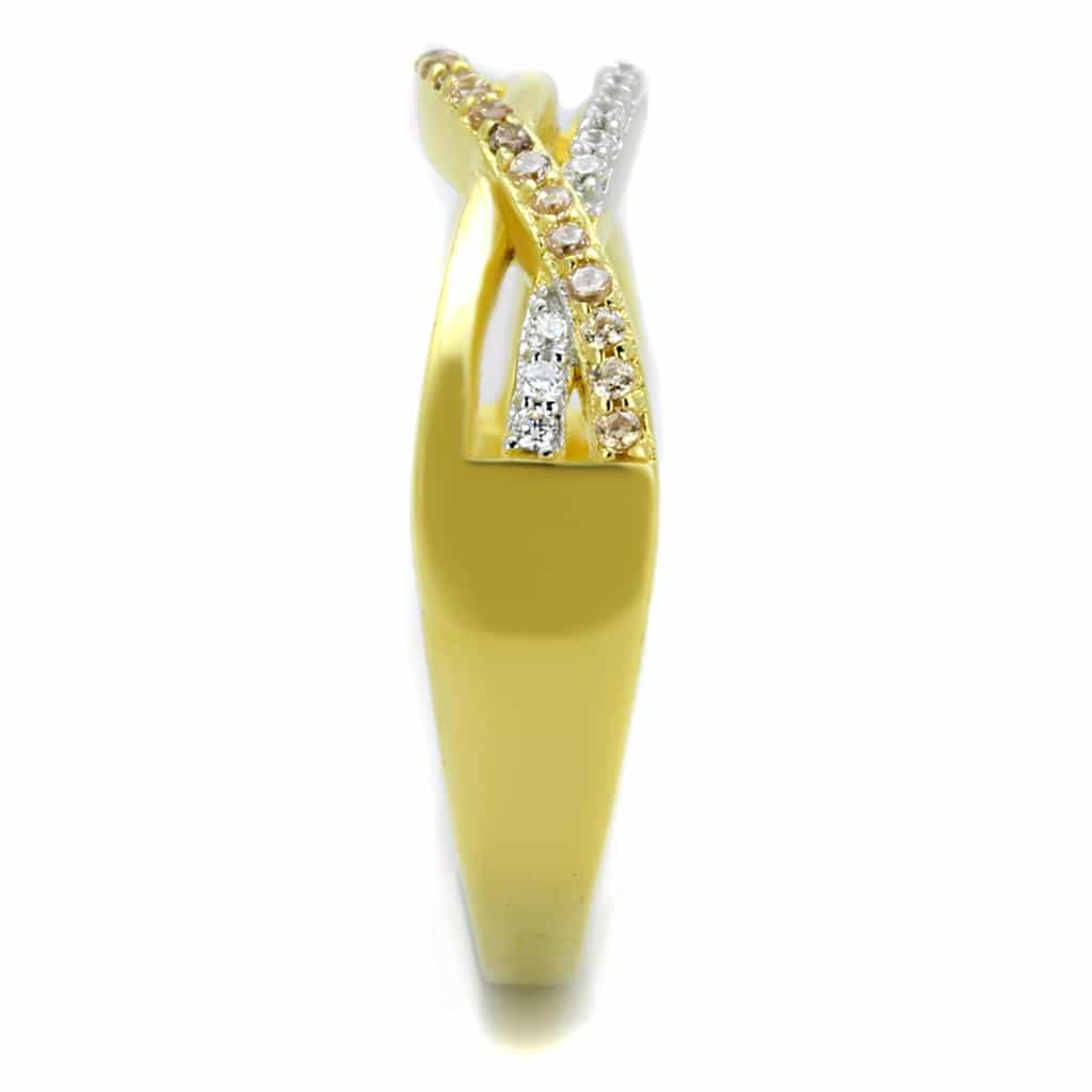 Sterling Silver Gold Two Tone CZ Wave Crossover Pave Ring view 4