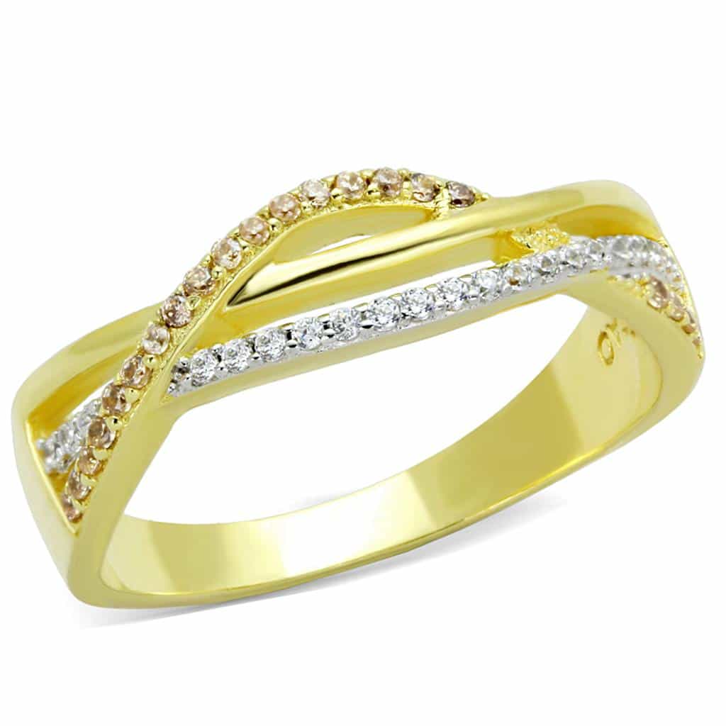 Sterling Silver Gold Two Tone CZ Wave Crossover Pave Ring view 5