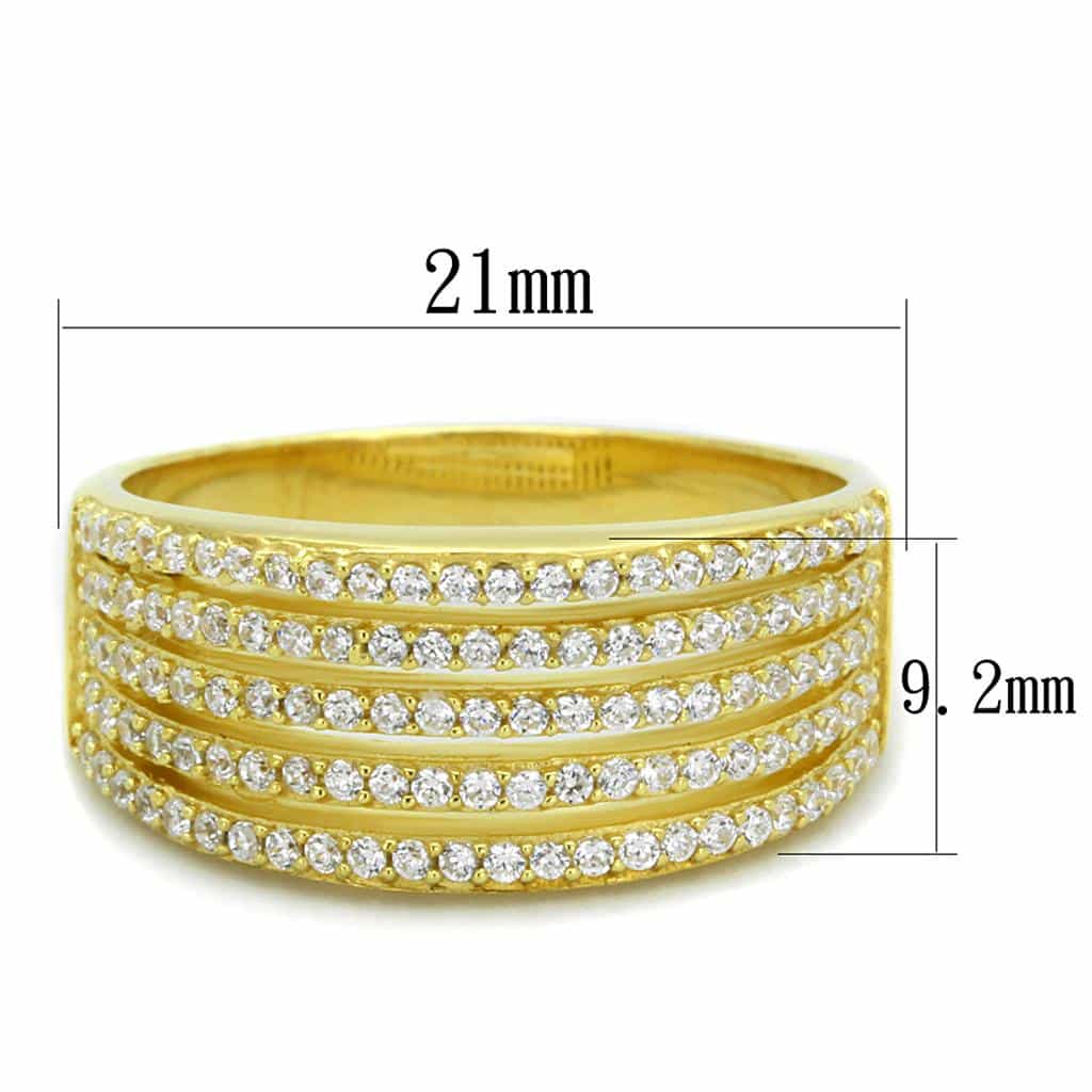 Sterling Silver Gold Two Tone CZ Multi Row Pave Wide Ring view 2