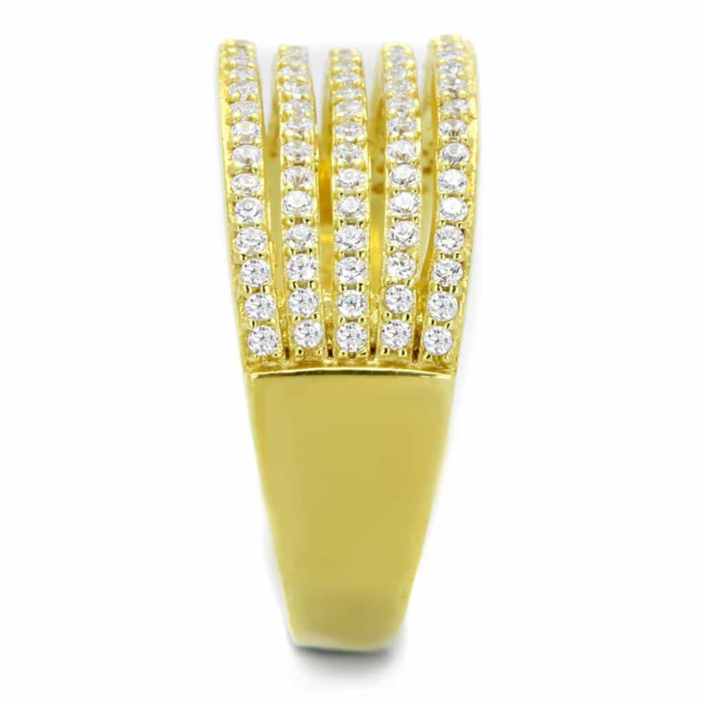 Sterling Silver Gold Two Tone CZ Multi Row Pave Wide Ring view 4