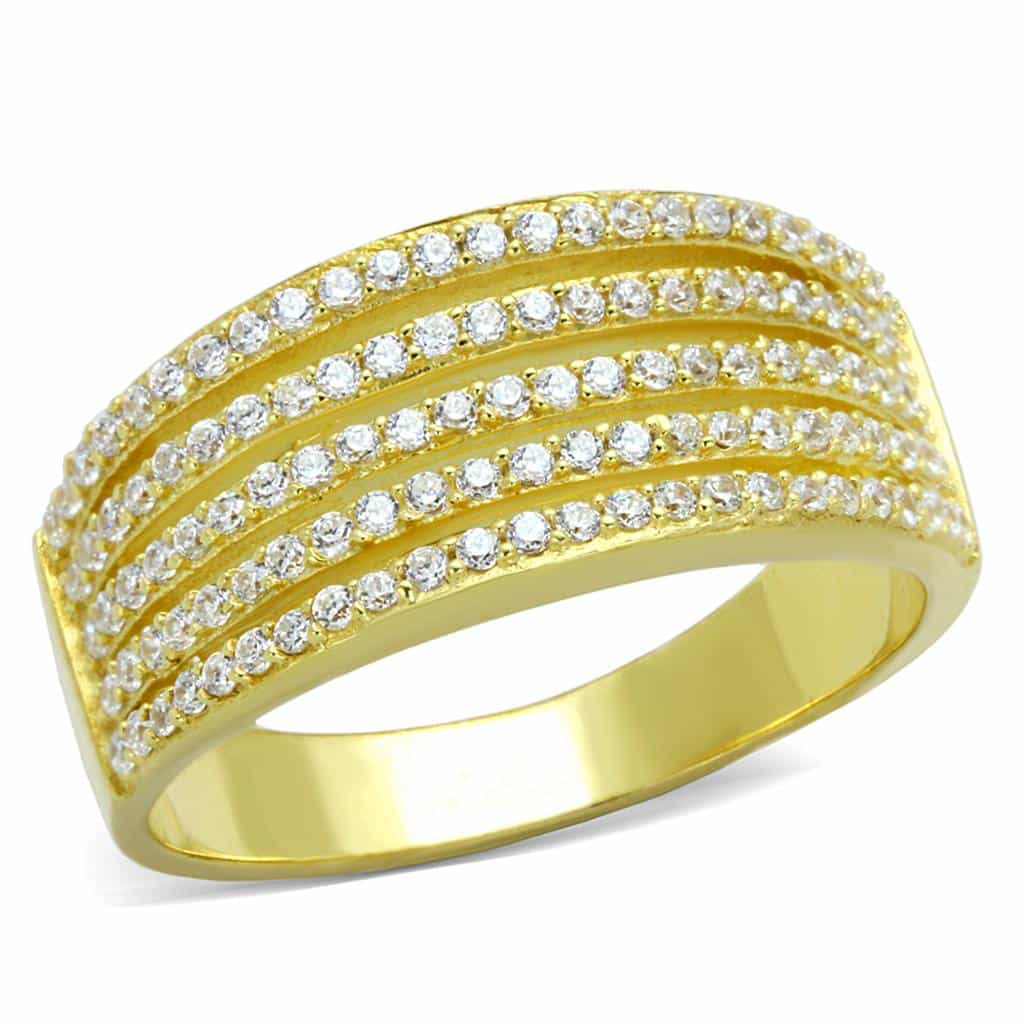 Sterling Silver Gold Two Tone CZ Multi Row Pave Wide Ring view 5