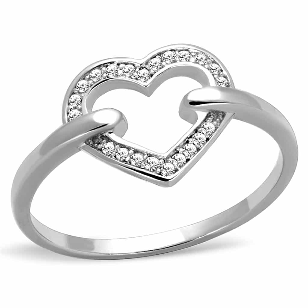 Sterling Silver CZ Pave Open Heart Ring | The Stainless Jewelry view 5