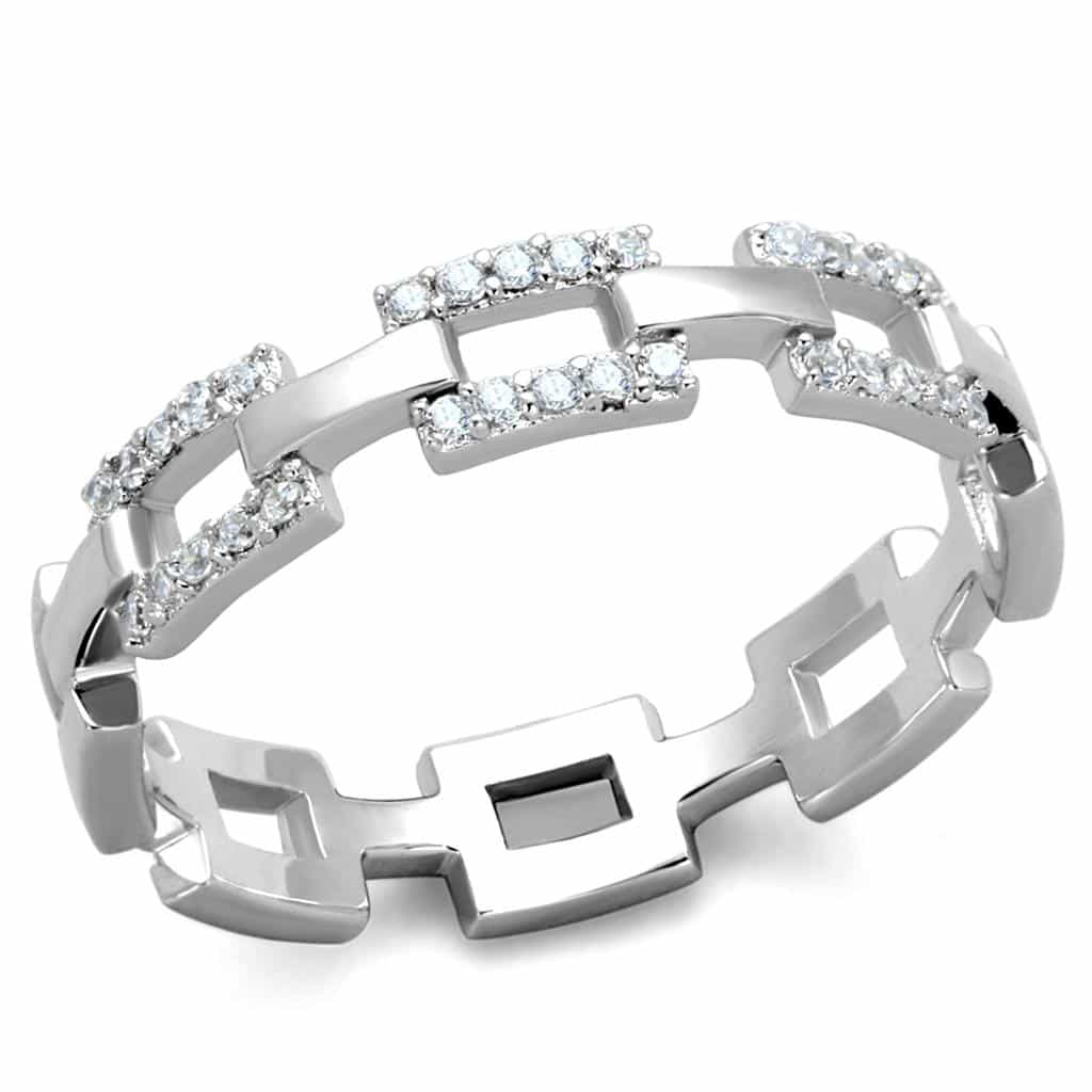 Sterling Silver CZ Pave Chain Link Eternity Band Ring view 5