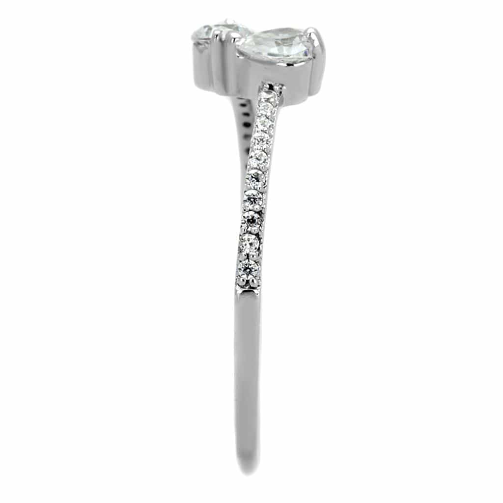 Sterling Silver CZ Pear Solitaire Twist Pave Thin Ring view 9