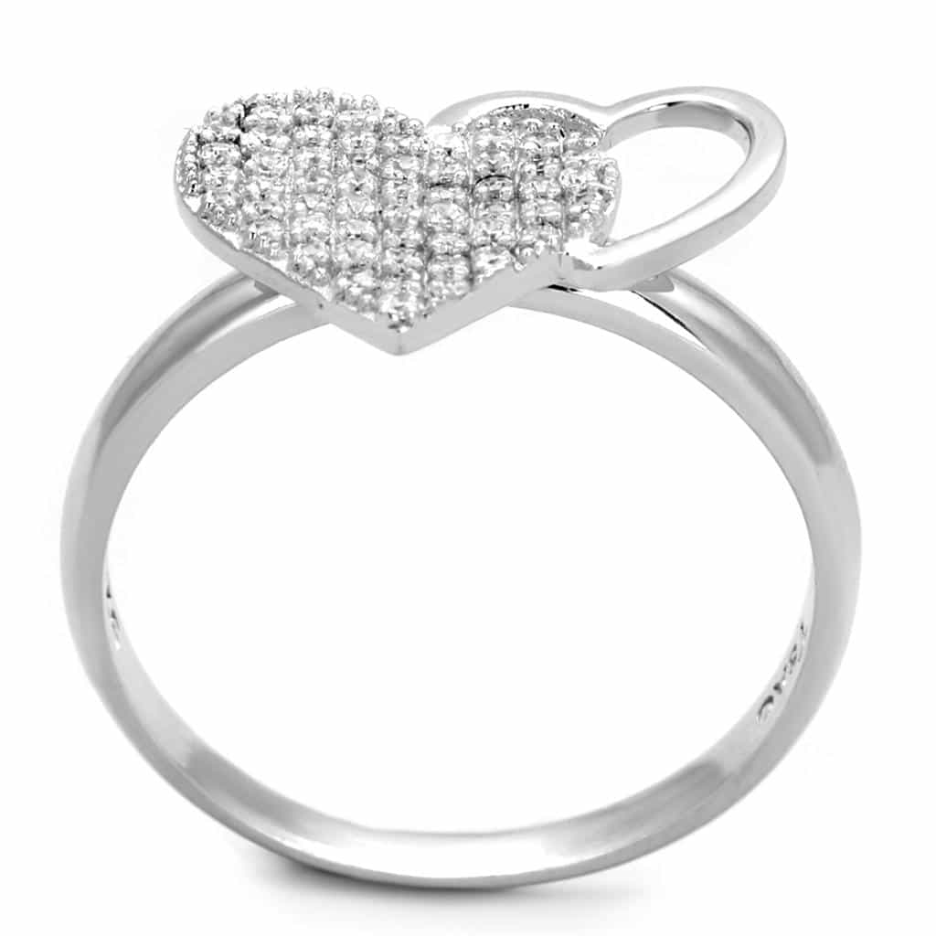 Sterling Silver CZ Pave Heart Open Flat Large Ring view 2