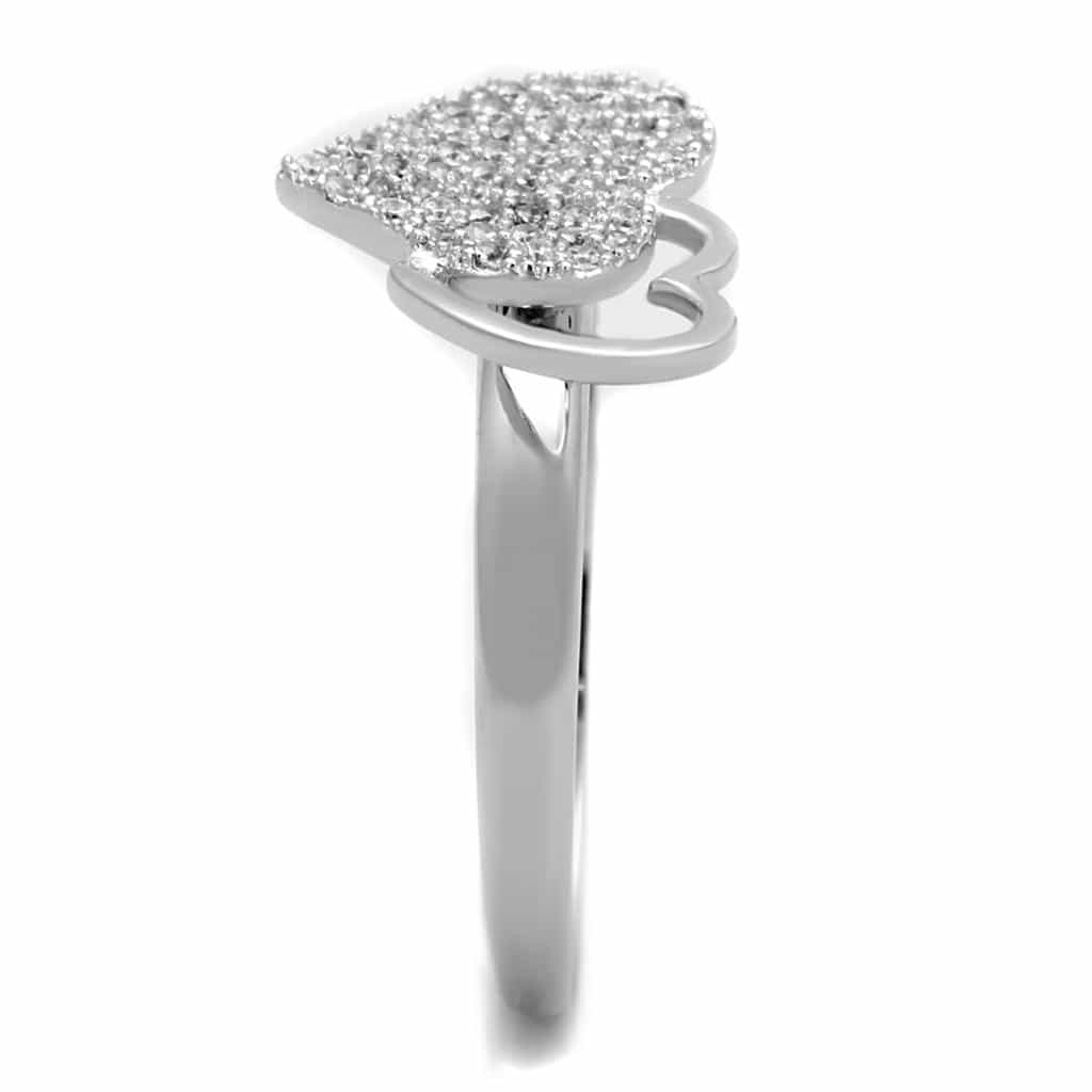 Sterling Silver CZ Pave Heart Open Flat Large Ring view 8