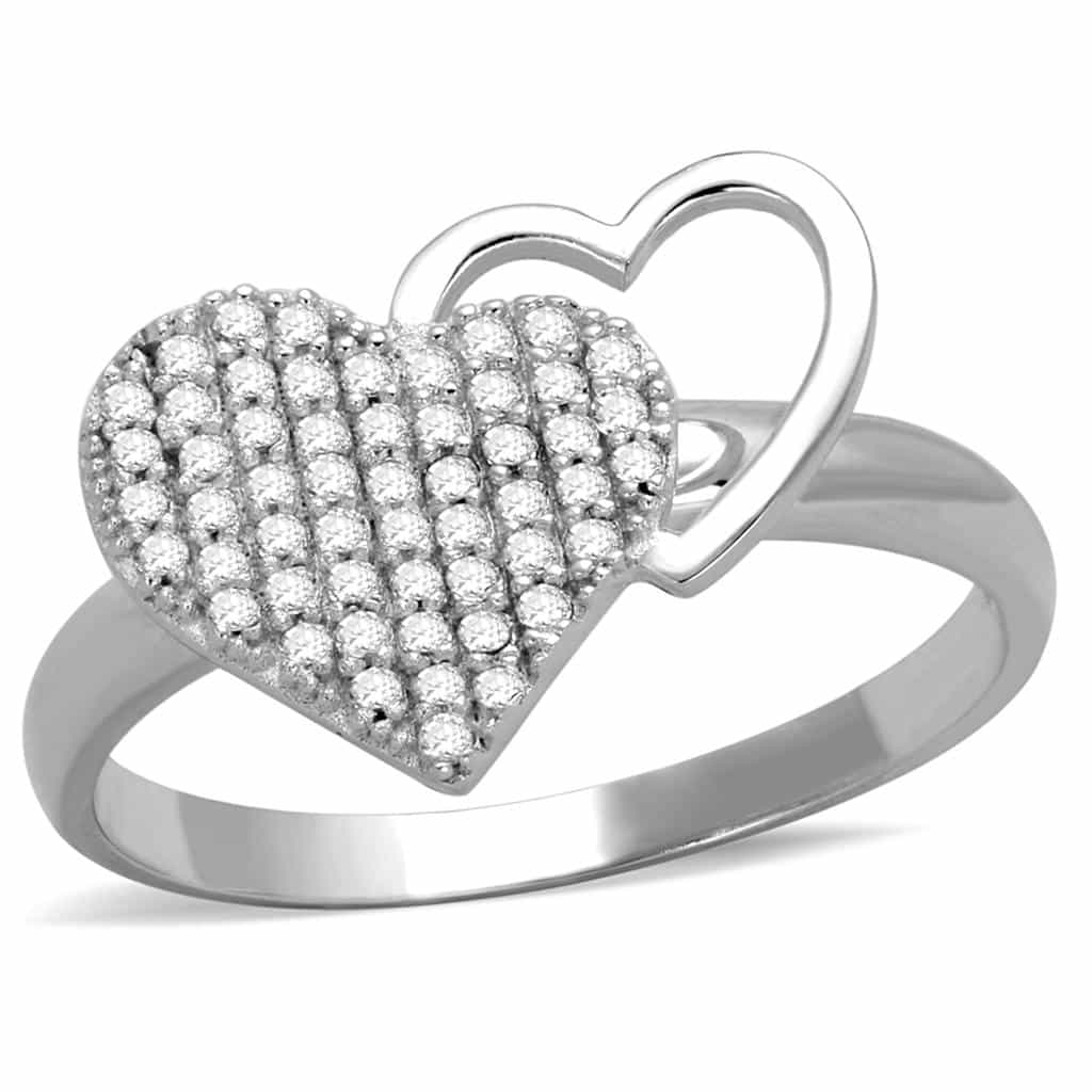 Sterling Silver CZ Pave Heart Open Flat Large Ring view 4