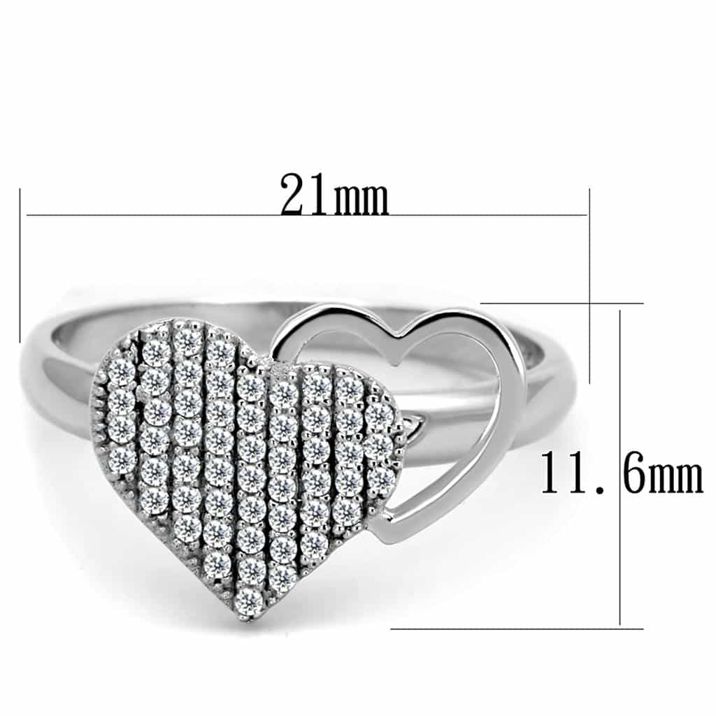 Sterling Silver CZ Pave Heart Open Flat Large Ring view 5