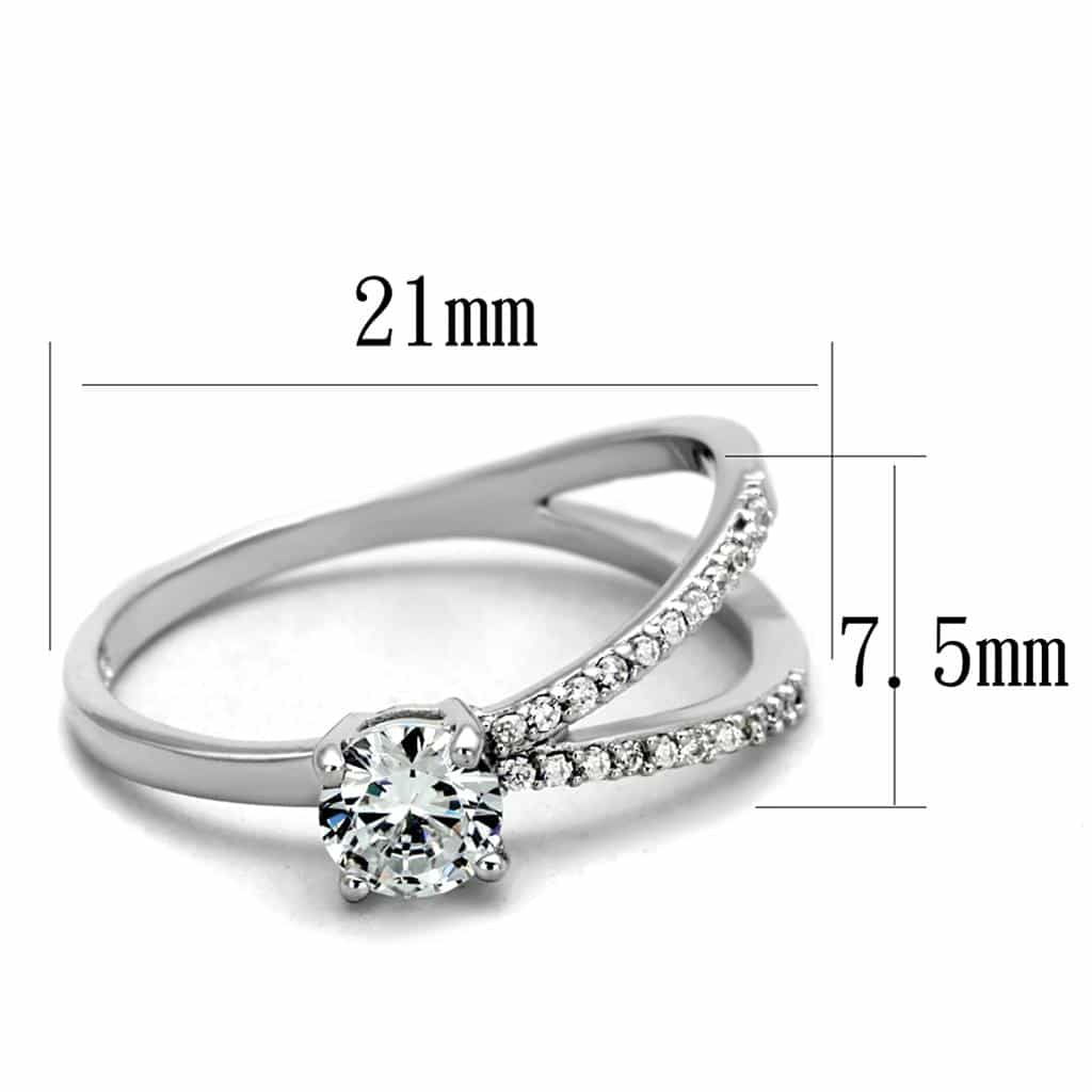 Sterling Silver CZ Round Split Shank Crossover Pave Ring view 7