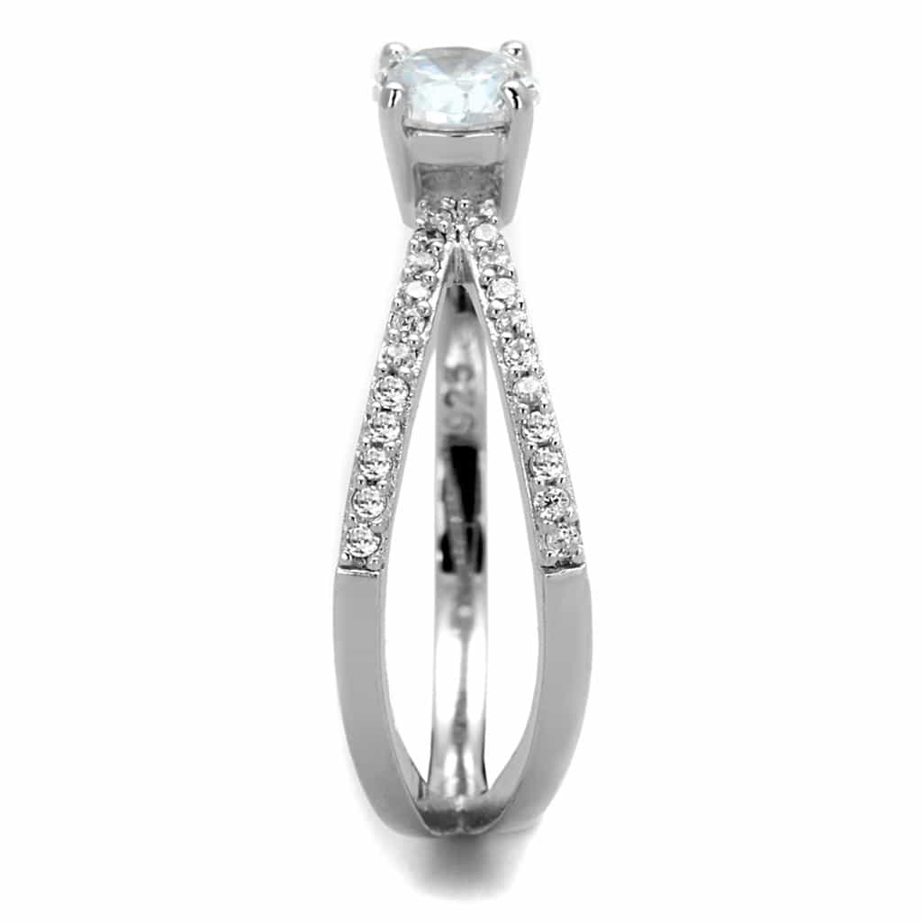 Sterling Silver CZ Round Split Shank Crossover Pave Ring view 4