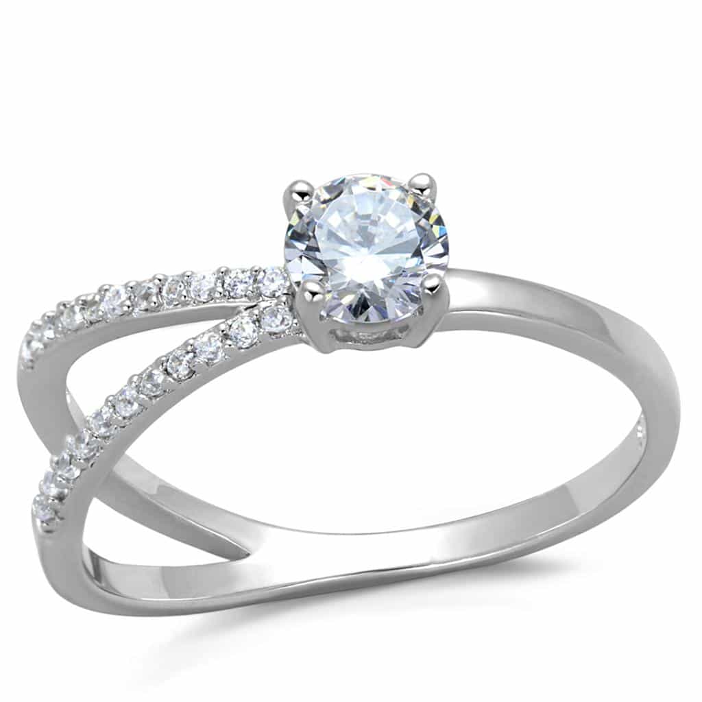 Sterling Silver CZ Round Split Shank Crossover Pave Ring view 10