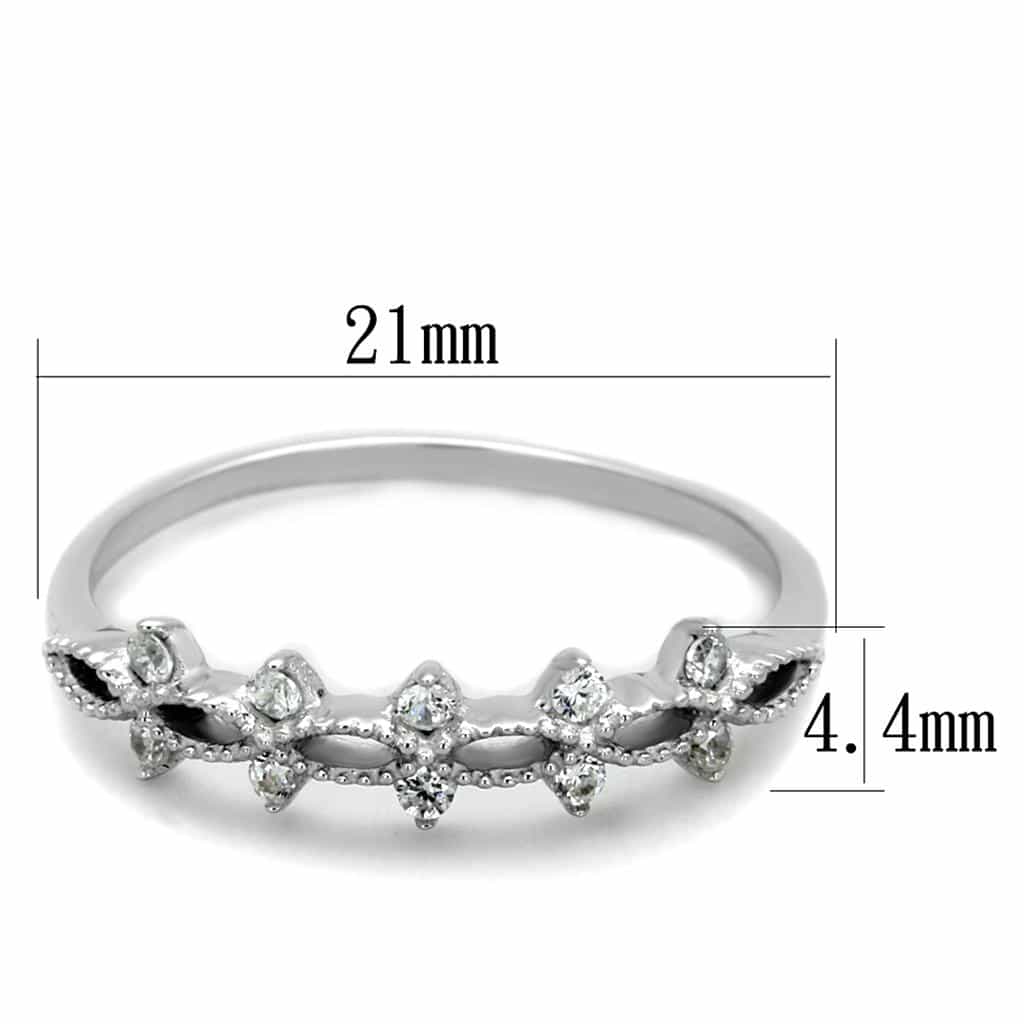 Sterling Silver CZ Flower Daisy Chain Thin Band Ring view 7