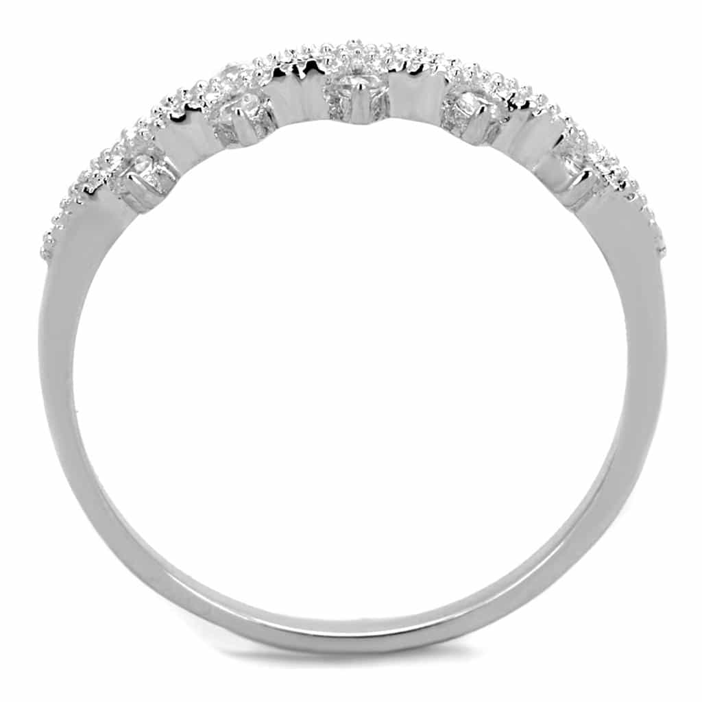 Sterling Silver CZ Flower Daisy Chain Thin Band Ring view 3