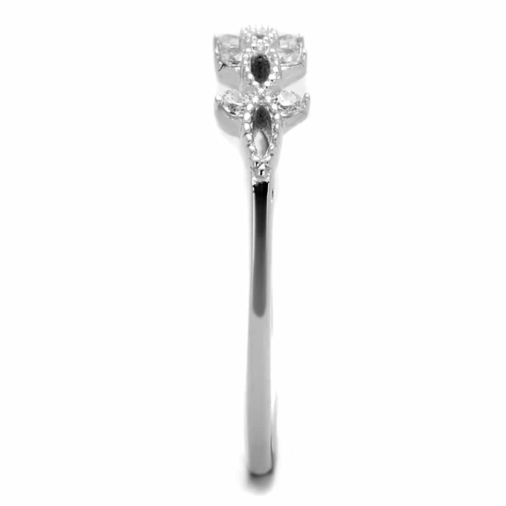 Sterling Silver CZ Flower Daisy Chain Thin Band Ring view 4