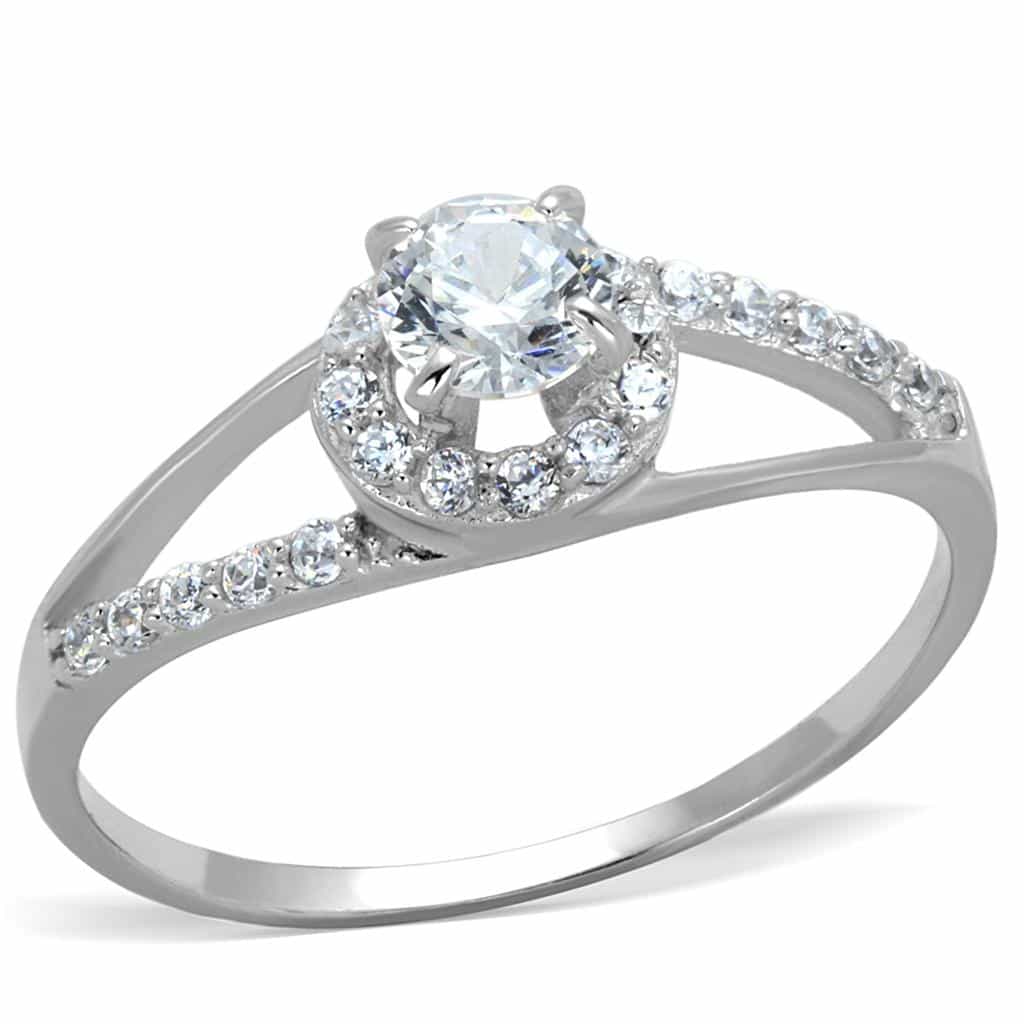 Sterling Silver CZ Oval Halo Pave Bypass Ring view 5