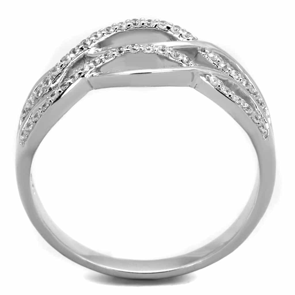 Sterling Silver CZ Pave Woven Infinity Crossover Wide Ring view 8