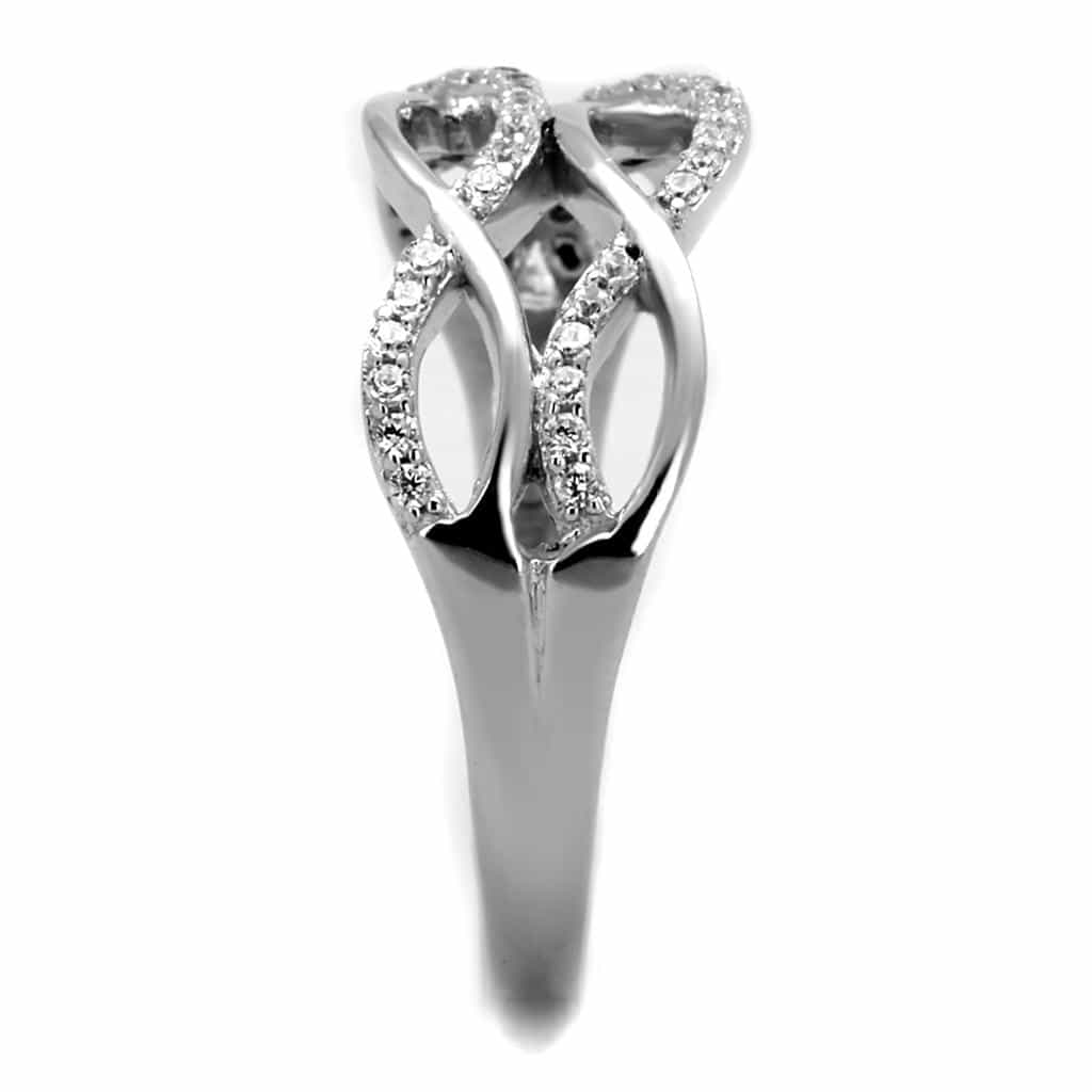 Sterling Silver CZ Pave Woven Infinity Crossover Wide Ring view 4
