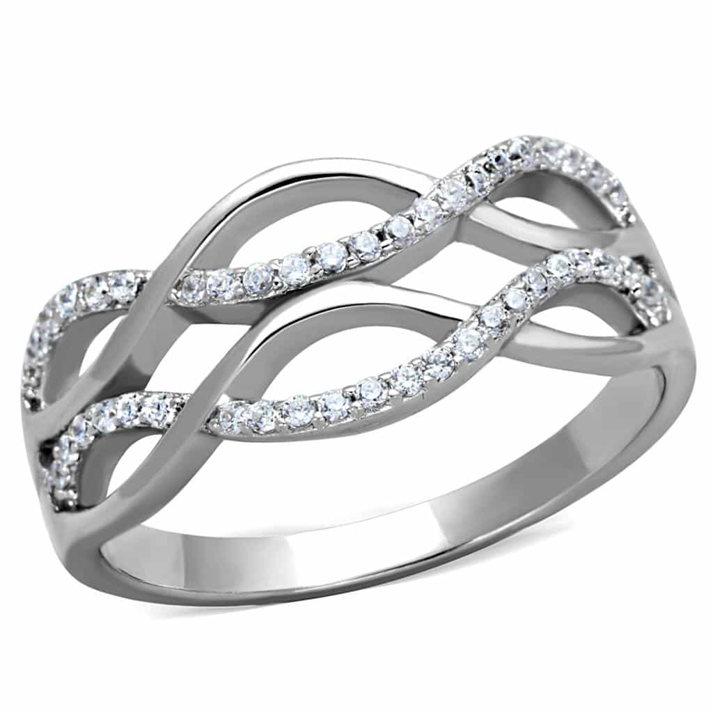 Sterling Silver CZ Pave Woven Infinity Crossover Wide Ring view 5