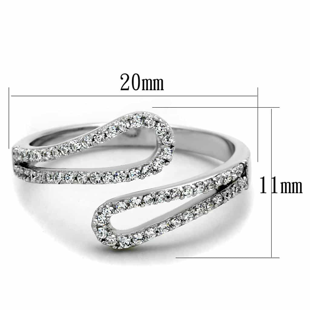 Sterling Silver CZ Pave Double Wave Curved Thin Ring view 7