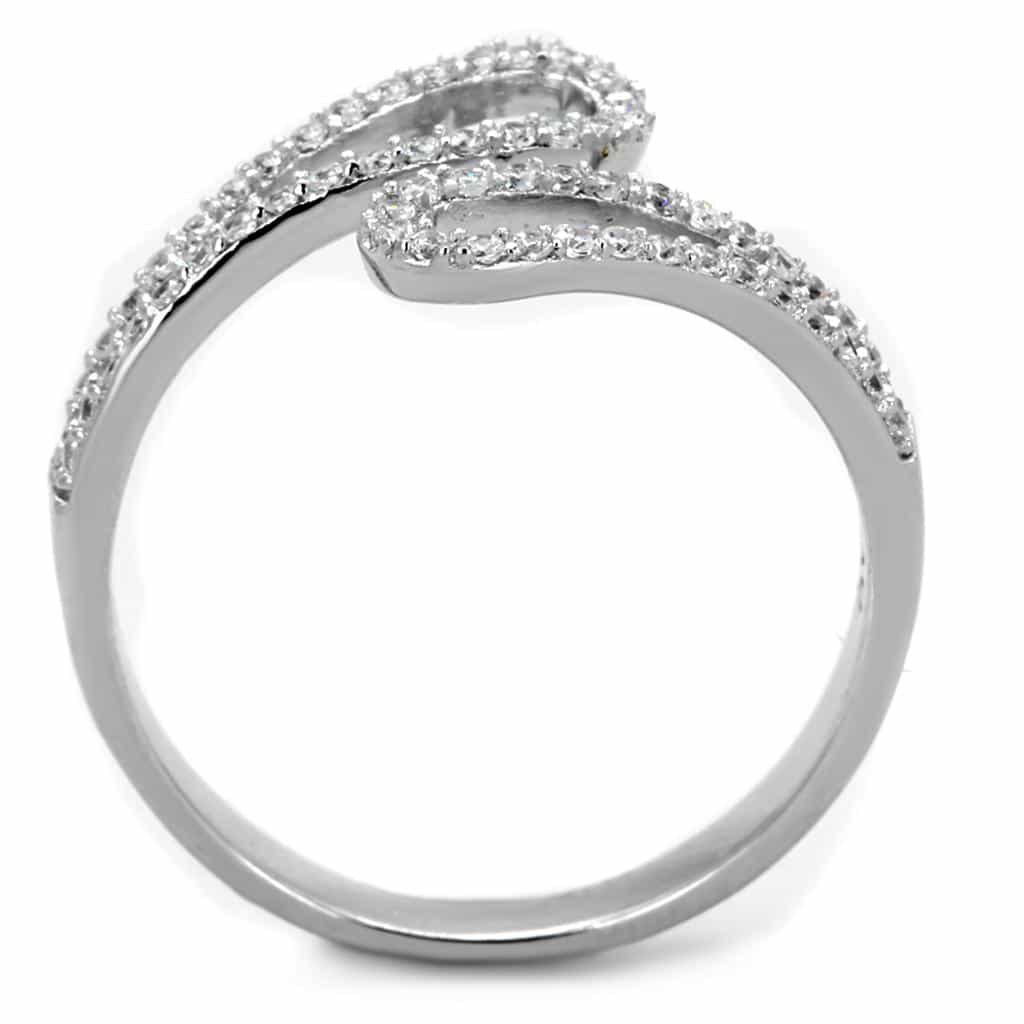 Sterling Silver CZ Pave Double Wave Curved Thin Ring view 3