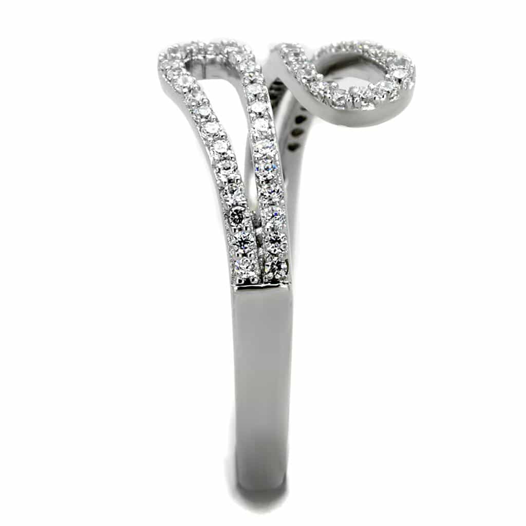 Sterling Silver CZ Pave Double Wave Curved Thin Ring view 4