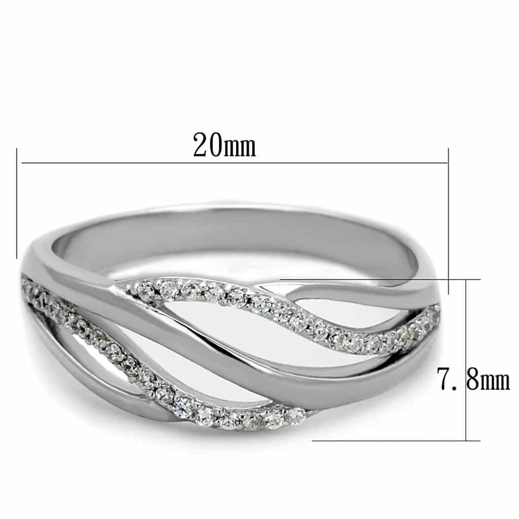 Sterling Silver CZ Wave Ribbon Pave Bypass Ring view 2