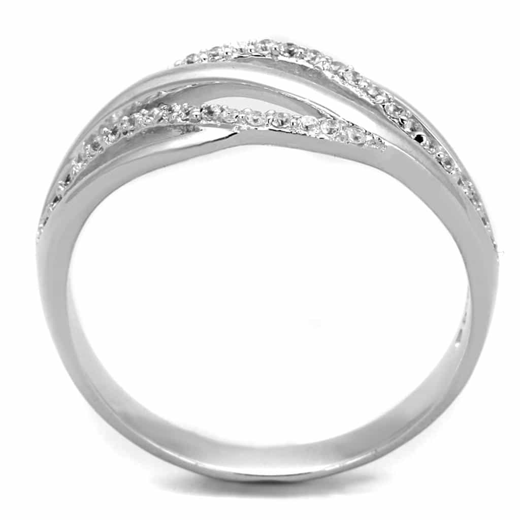 Sterling Silver CZ Wave Ribbon Pave Bypass Ring view 8