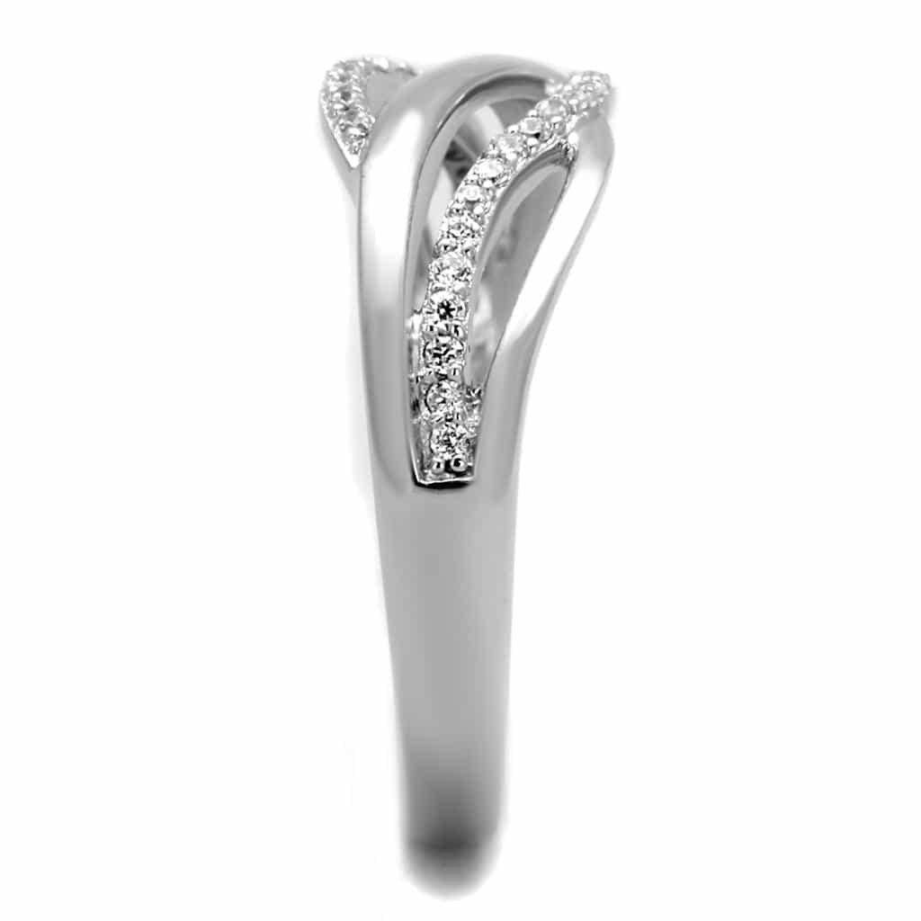 Sterling Silver CZ Wave Ribbon Pave Bypass Ring view 9