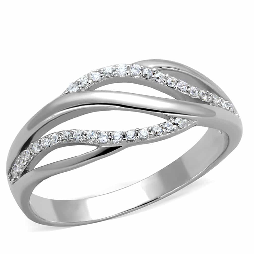 Sterling Silver CZ Wave Ribbon Pave Bypass Ring view 5