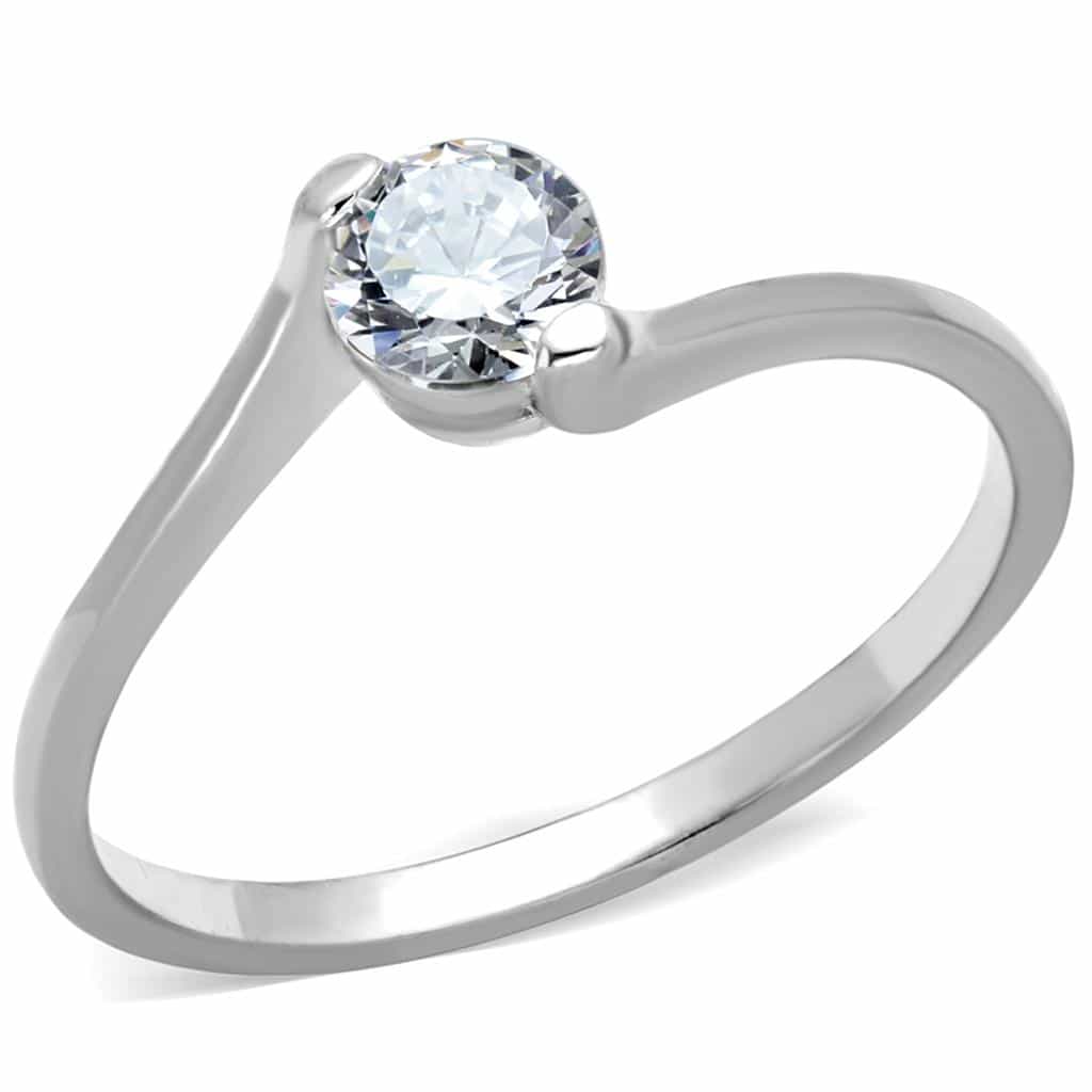 Sterling Silver CZ Round Solitaire Pave Cathedral Ring view 10