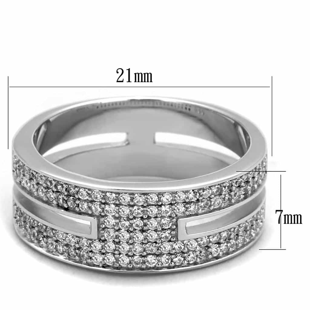Sterling Silver CZ Multi Row Pave Channel Wide Band Ring view 2