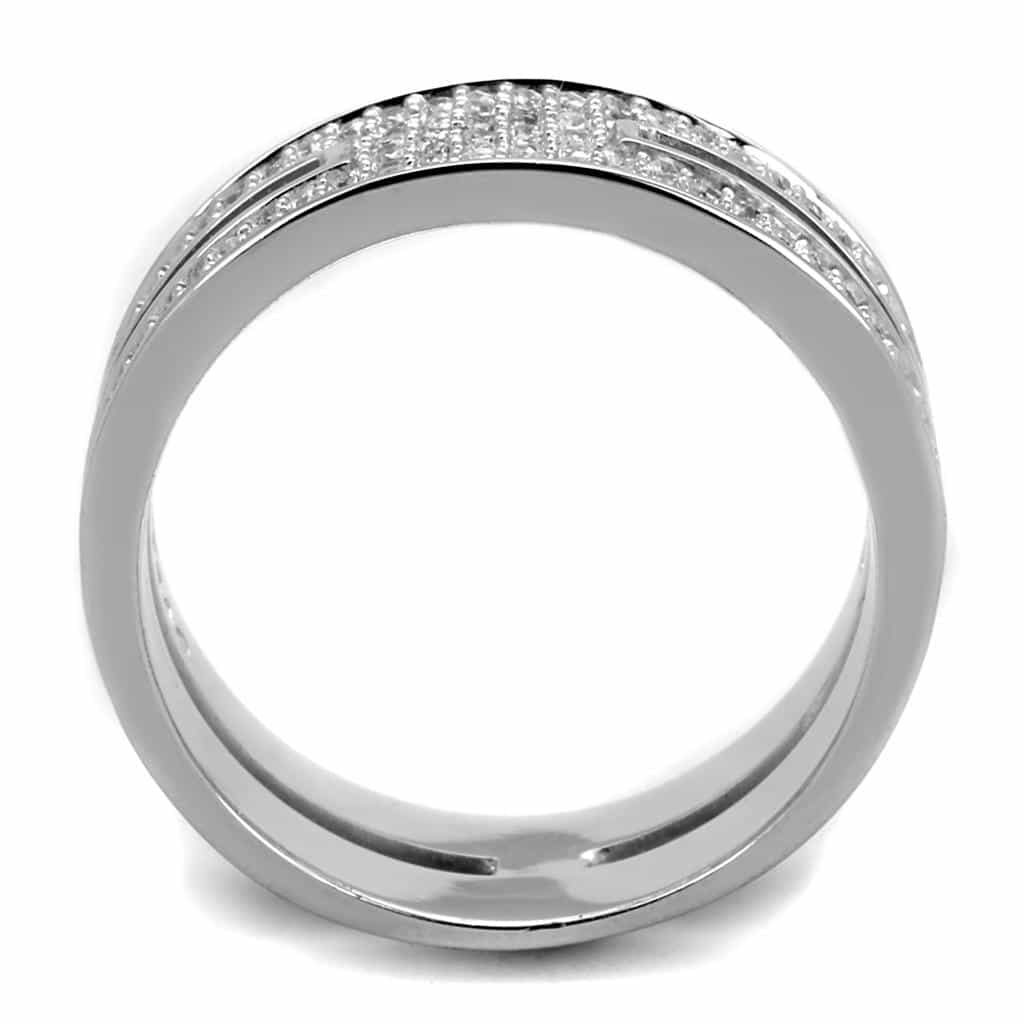 Sterling Silver CZ Multi Row Pave Channel Wide Band Ring view 8