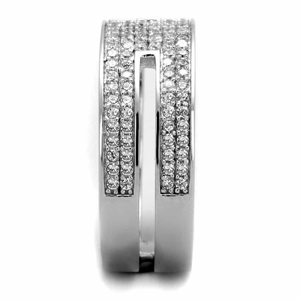 Sterling Silver CZ Multi Row Pave Channel Wide Band Ring view 4