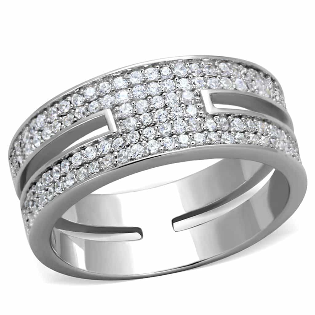 Sterling Silver CZ Multi Row Pave Channel Wide Band Ring view 10