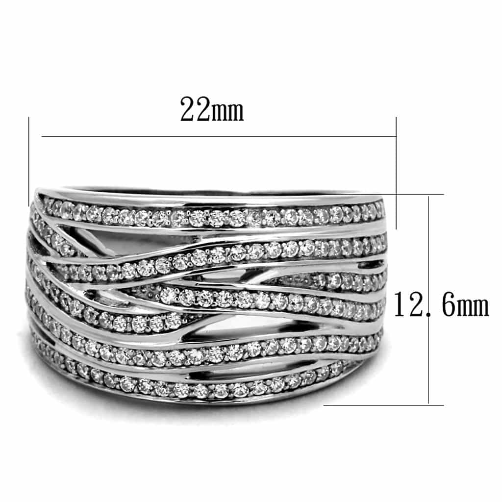 Sterling Silver CZ Pave Multi Row Twisted Wide Ring view 2