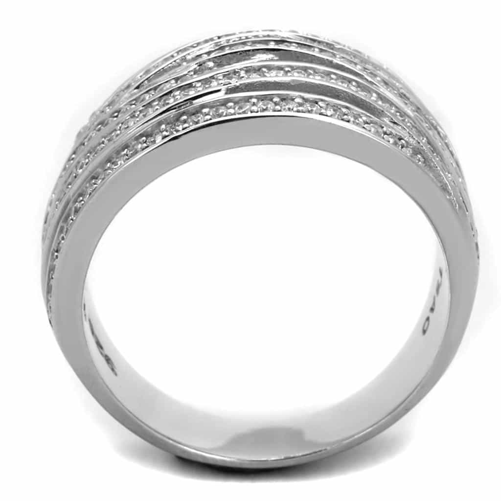 Sterling Silver CZ Pave Multi Row Twisted Wide Ring view 3