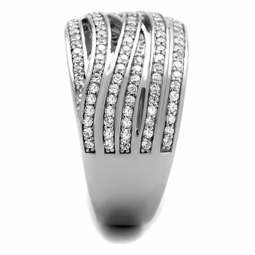 Sterling Silver CZ Pave Multi Row Twisted Wide Ring view 9