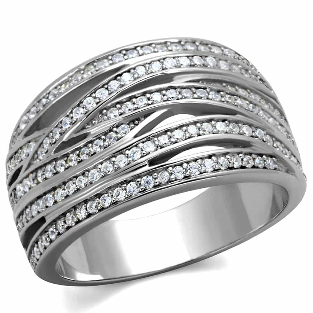 Sterling Silver CZ Pave Multi Row Twisted Wide Ring view 10