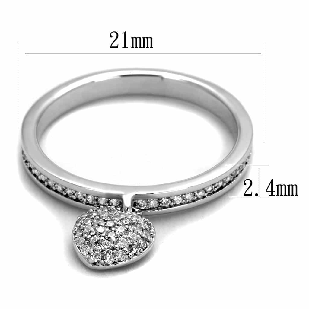 Sterling Silver CZ Pave Heart Charm Dangly Thin Ring view 2
