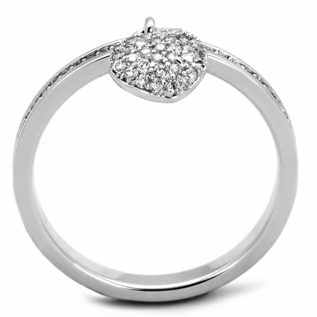 Sterling Silver CZ Pave Heart Charm Dangly Thin Ring view 8