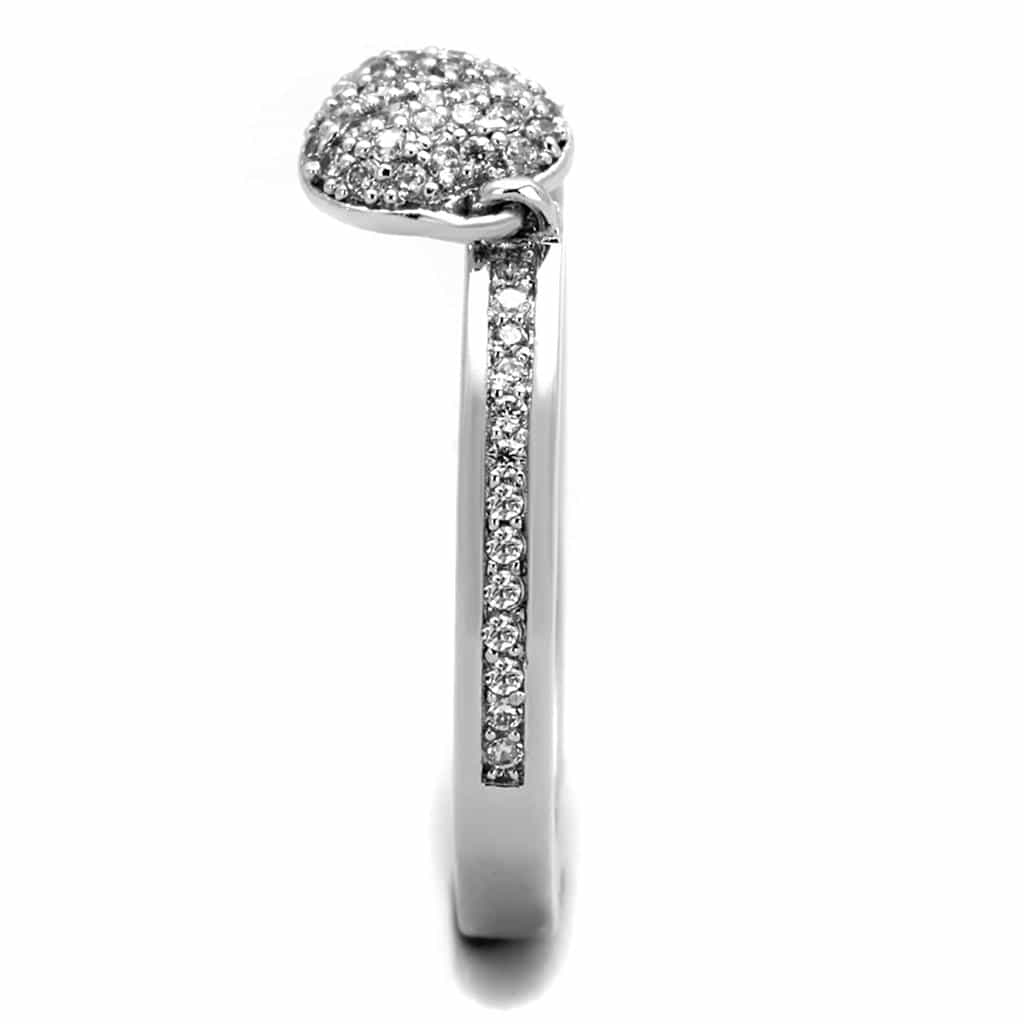Sterling Silver CZ Pave Heart Charm Dangly Thin Ring view 4
