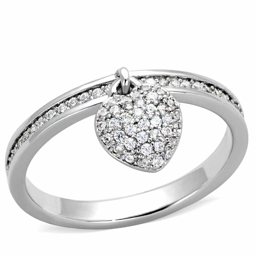 Sterling Silver CZ Pave Heart Charm Dangly Thin Ring view 10