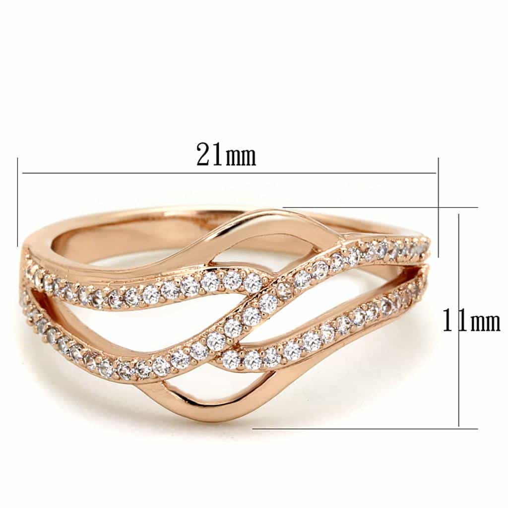 Sterling Silver Rose Gold CZ Pave X Crossover Wide Ring view 7