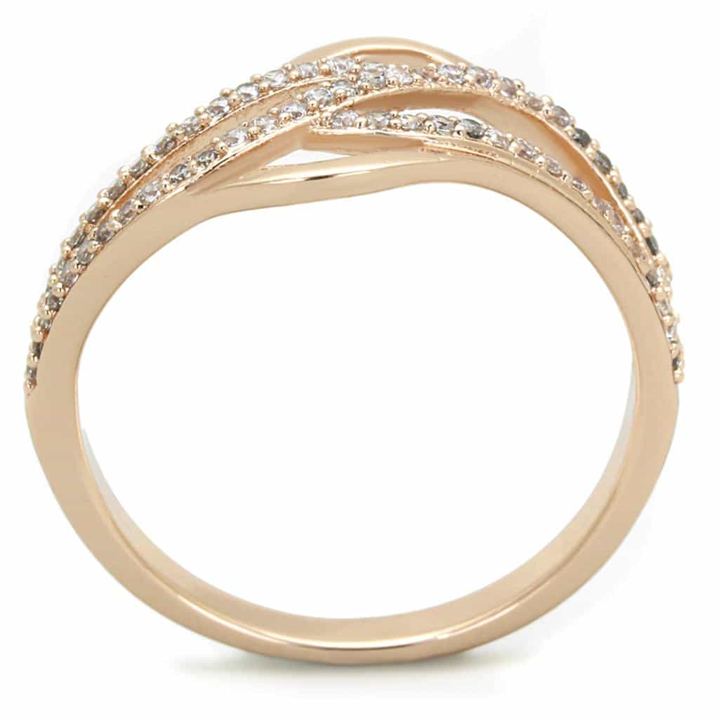 Sterling Silver Rose Gold CZ Pave X Crossover Wide Ring view 8
