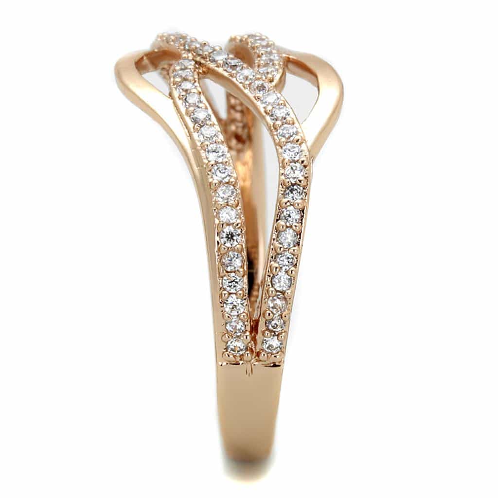 Sterling Silver Rose Gold CZ Pave X Crossover Wide Ring view 9