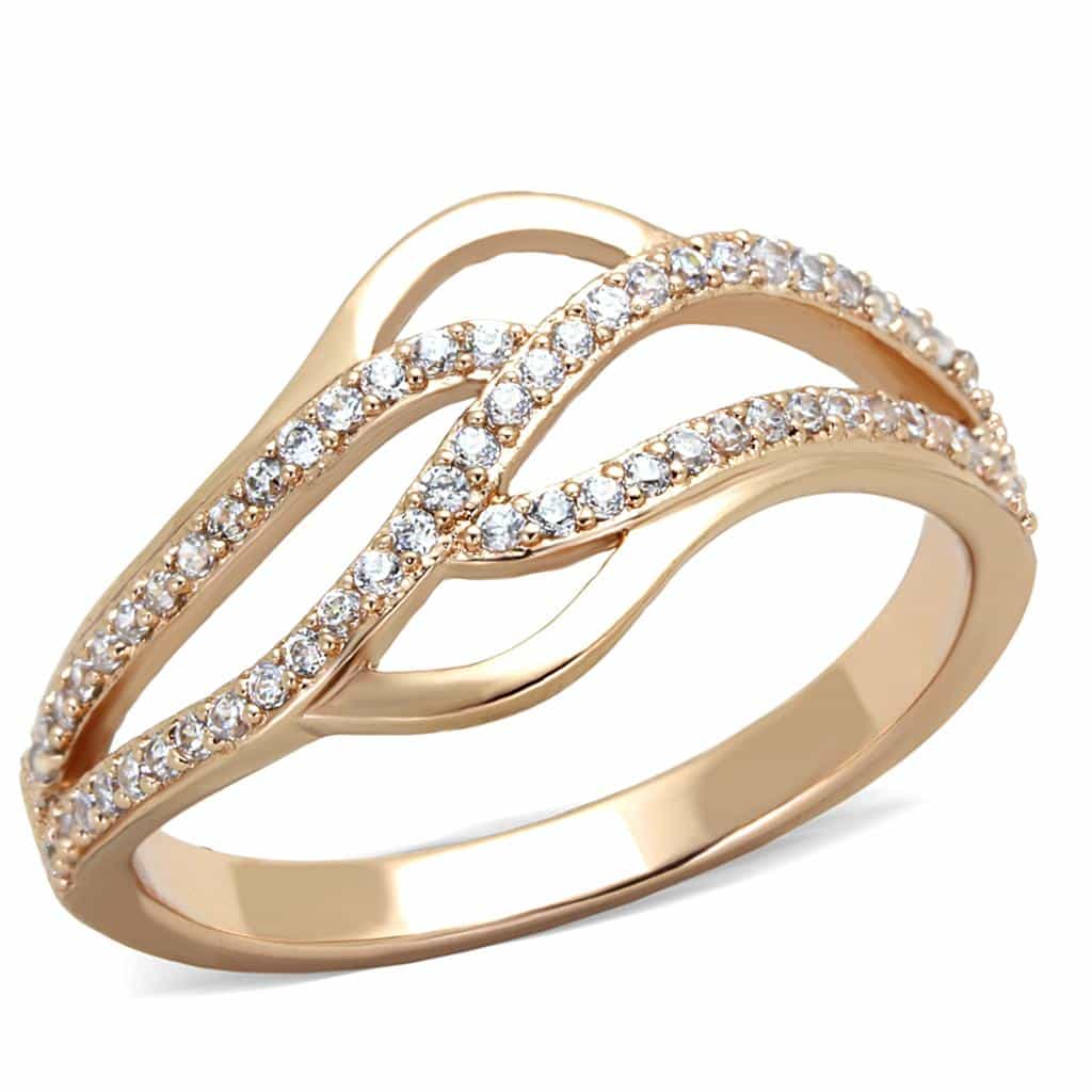 Sterling Silver Rose Gold CZ Pave X Crossover Wide Ring view 10