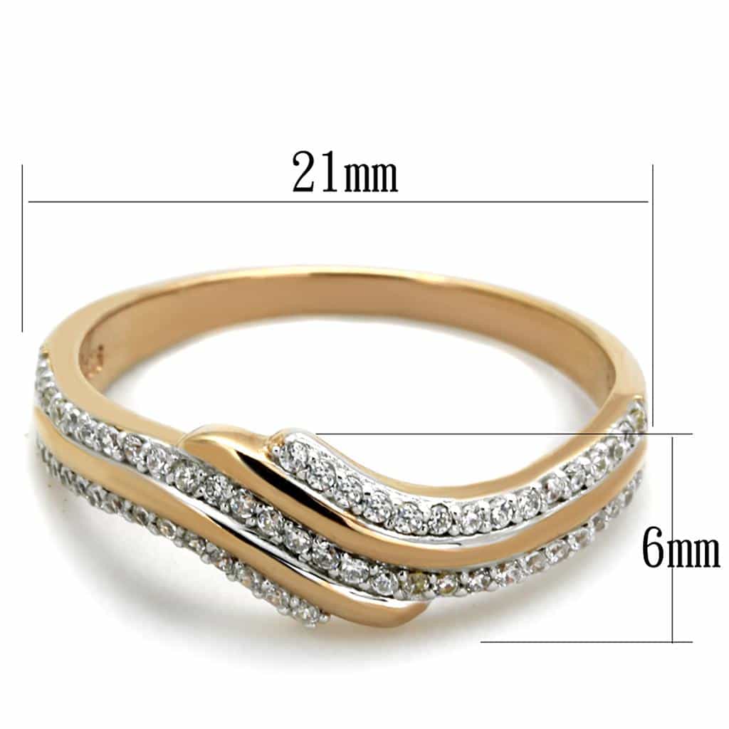 Sterling Silver Rose Gold CZ Wave Double Band Ring view 2