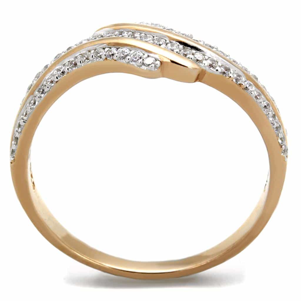 Sterling Silver Rose Gold CZ Wave Double Band Ring view 8