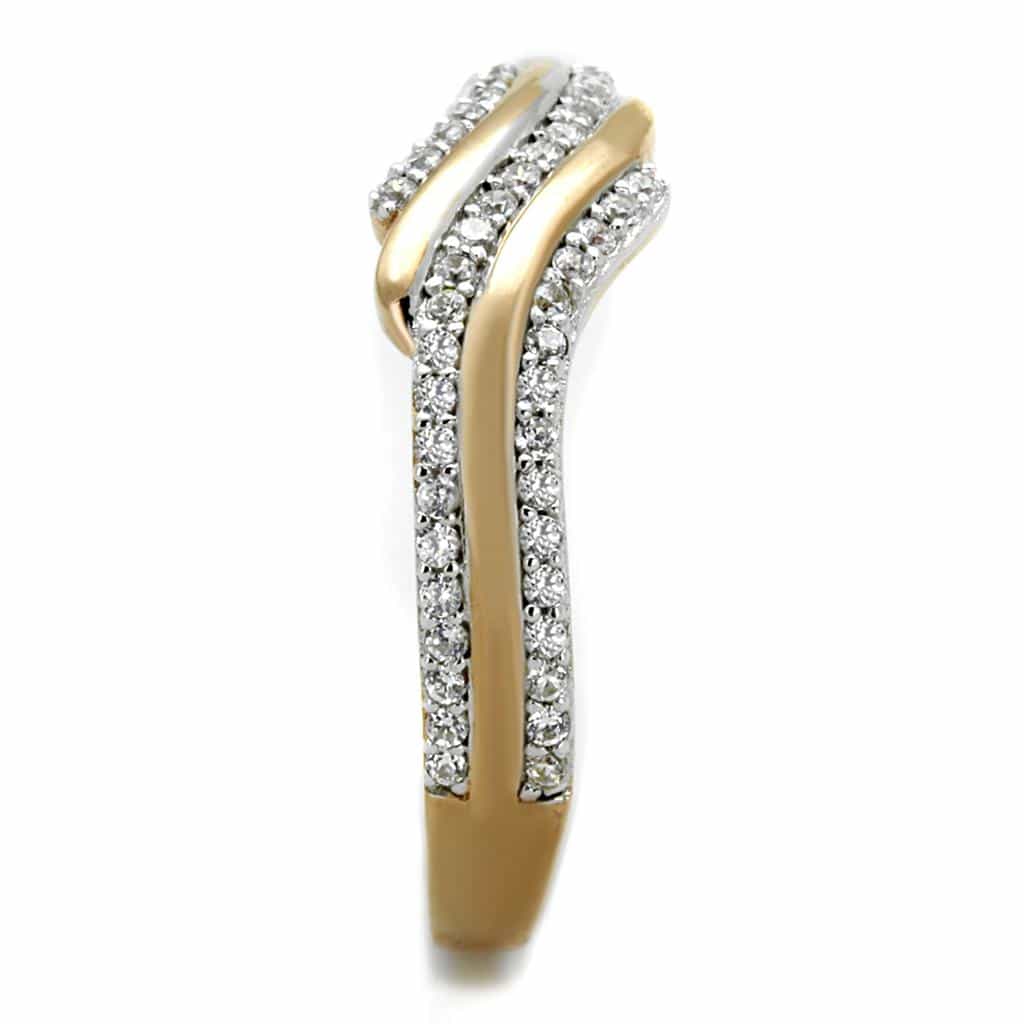 Sterling Silver Rose Gold CZ Wave Double Band Ring view 4