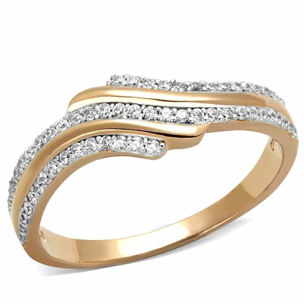 Sterling Silver Rose Gold CZ Wave Double Band Ring view 5